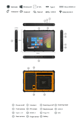 IP67 8 بوصة الكمبيوتر اللوحي وعرة PC HD Sunglight قابلة للقراءة 800 × 1280 شاشة